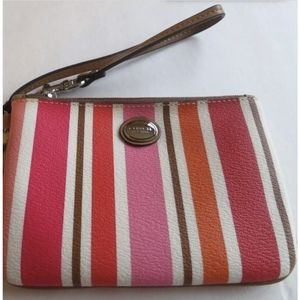 Coach Pink Orange Multicolor Strip Small Wallet